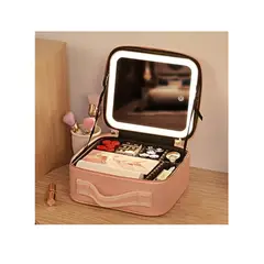 GENERICO - Maleta De Maquillaje Con Espejo Luz Led Organizador Cosmetico rosada