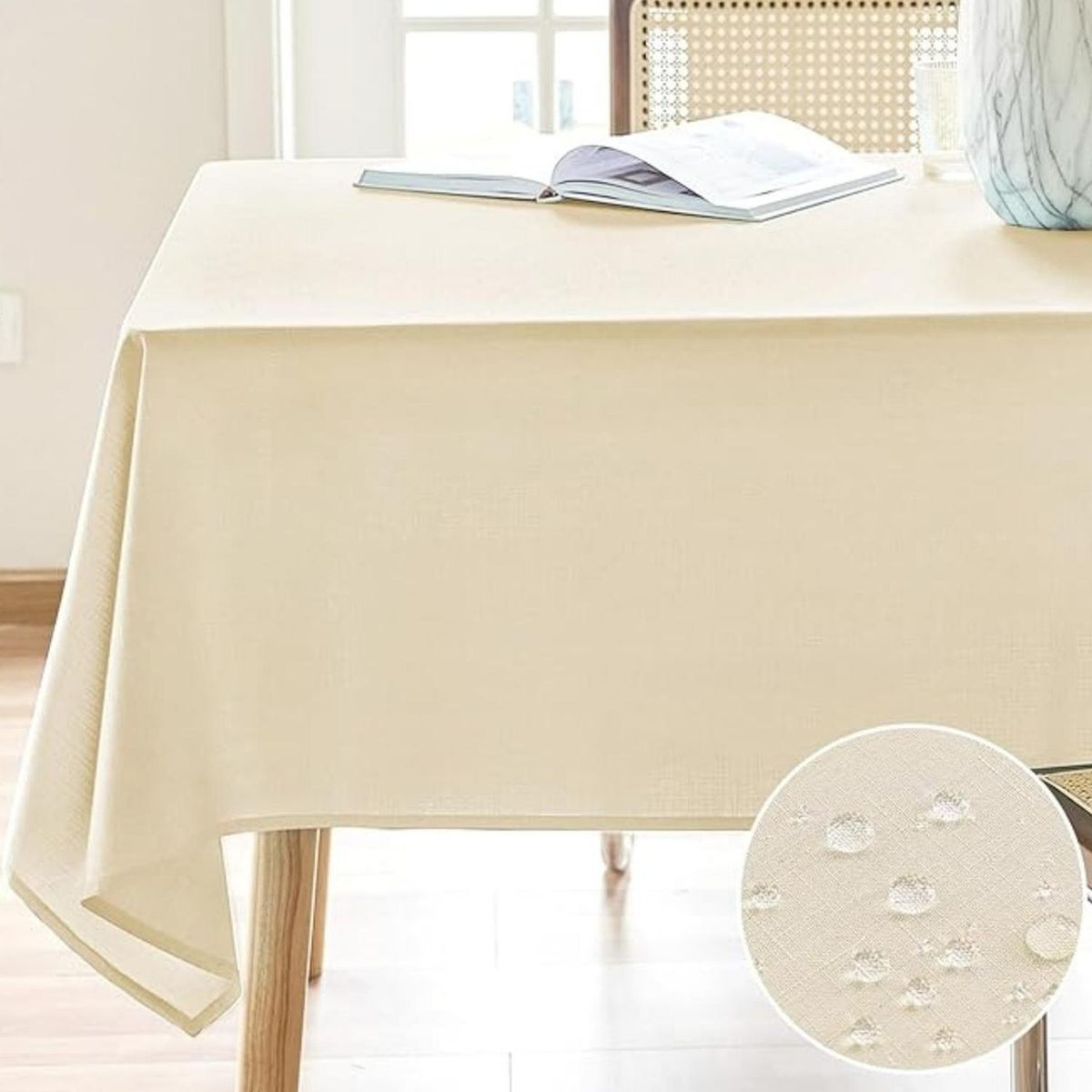 AZ AURAZEUS - Mantel Rectangular Lino Antimanchas 220 x 140 Cm Mesa Marfil Az
