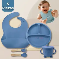 UTILISIMO - Set De Alimentación Bebé Silicona 5 Piezas Azul