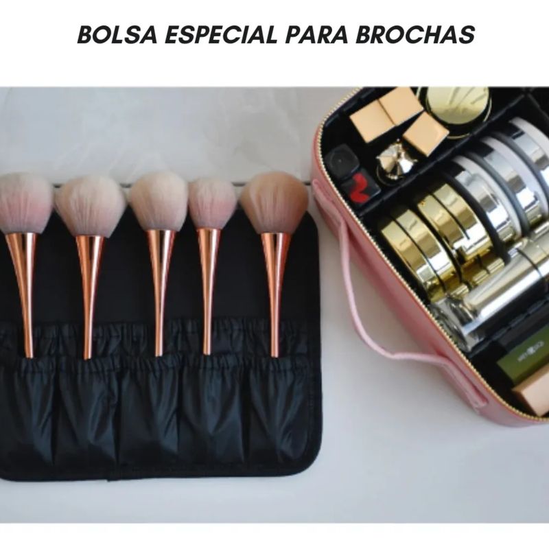GENERICO - Cosmetiquero Organizador con Espejo y Luz Led Color Rosado
