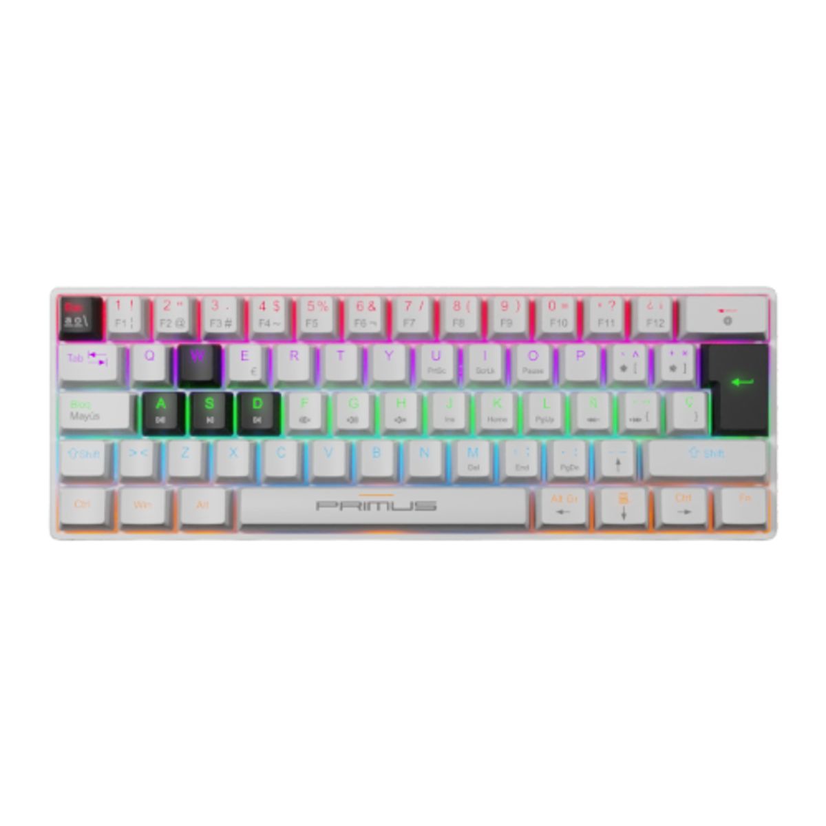 PRIMUS GAMING - Primus Ballista61T, Teclado Mecánico 60%, 61 Teclas, Switch Red, Retroiluminación RGB, USB C, Color Blanco