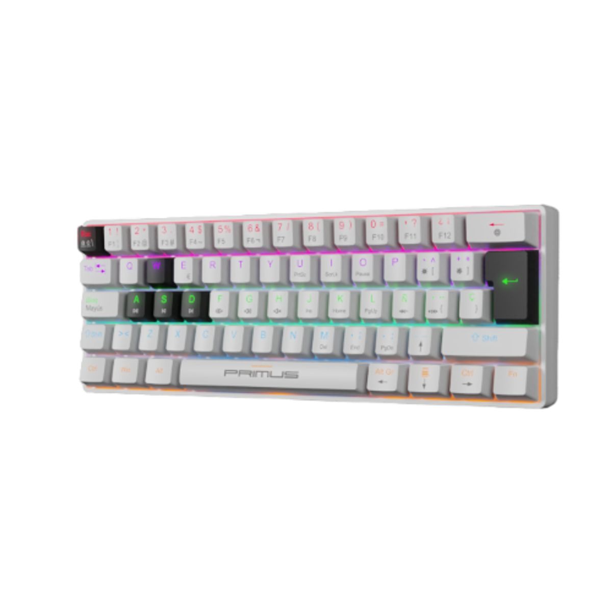 PRIMUS GAMING - Primus Ballista61T, Teclado Mecánico 60%, 61 Teclas, Switch Red, Retroiluminación RGB, USB C, Color Blanco