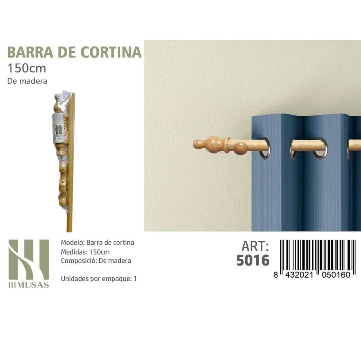 GENERICO - BARRA  DE CORTINA MADERA  MEDIDAS 150 CM MOD 5016