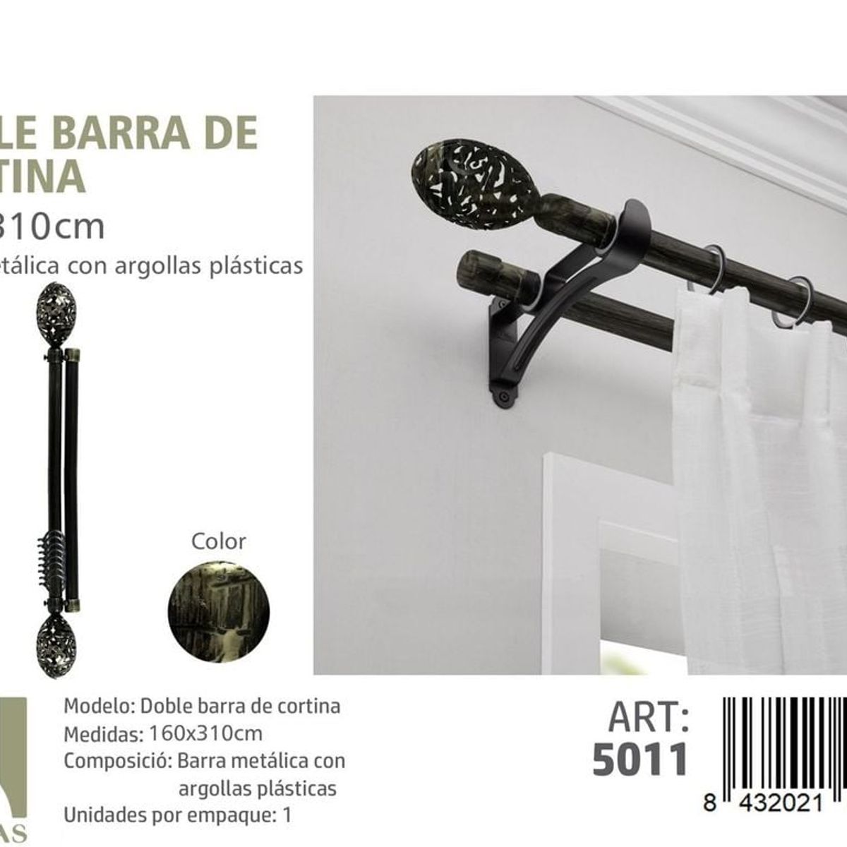 GENERICO - BARRA DE CORTINA METALICA COLOR ORO VIEJO MEDIDAS 160-310 MOD 5011