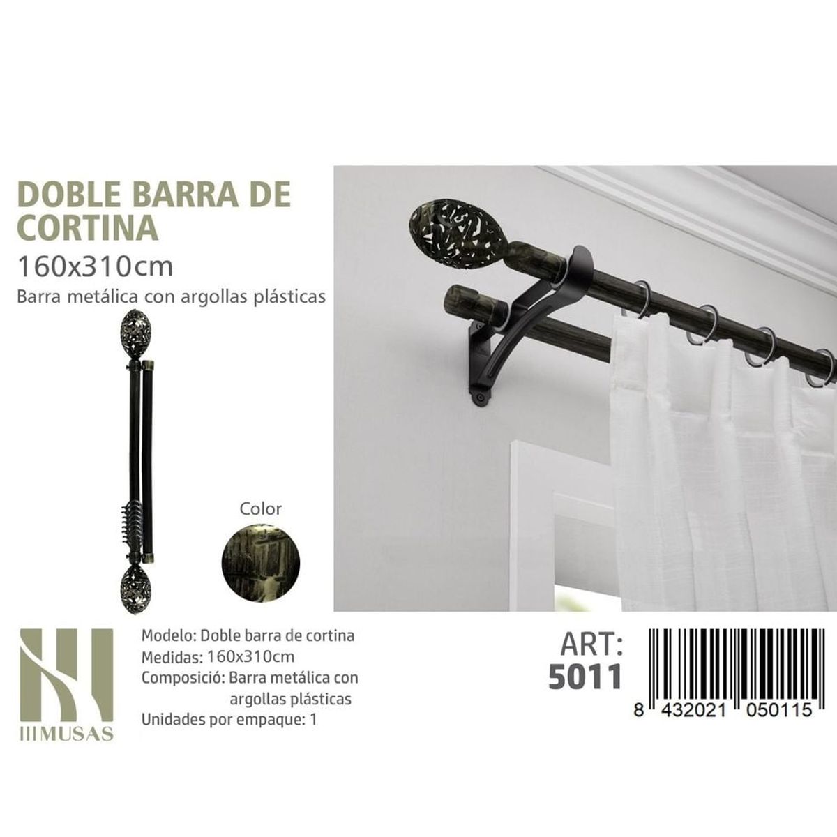 GENERICO - BARRA DE CORTINA METALICA COLOR ORO VIEJO MEDIDAS 160-310 MOD 5011