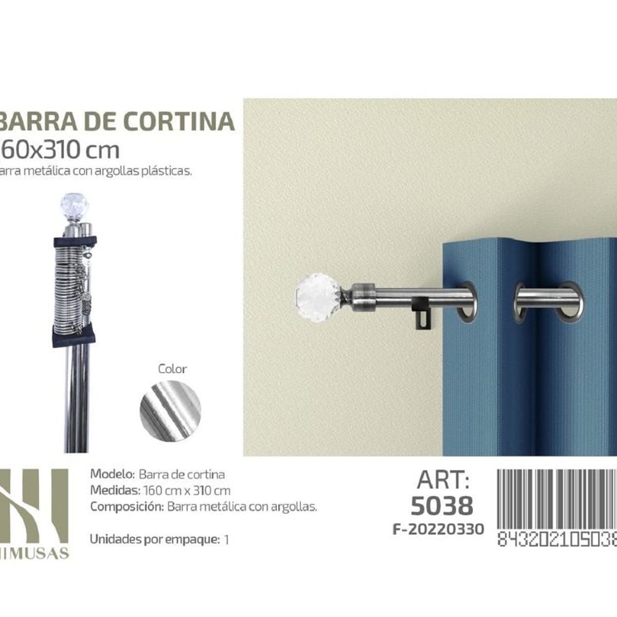 GENERICO - BARRA DE CORTINA METALICA COLOR PLATA MEDIDAS 160-310 MOD 5038