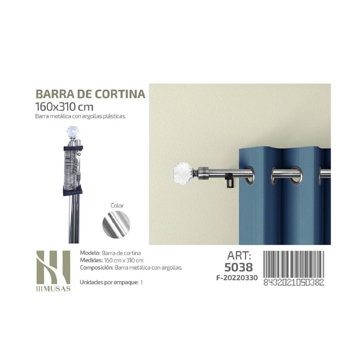 GENERICO - BARRA DE CORTINA METALICA COLOR PLATA MEDIDAS 160-310 MOD 5038