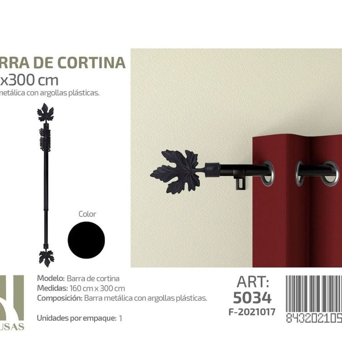 GENERICO - BARRA DE CORTINA METALICA NEGRO MEDIDAS 160-300 MOD 5034