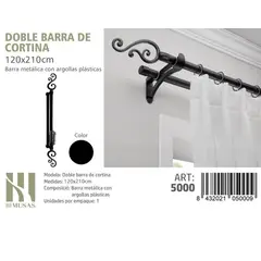 GENERICO - BARRA DOBLE DE CORTINA NEGRO MEDIDAS 120-210 CM MOD 5000