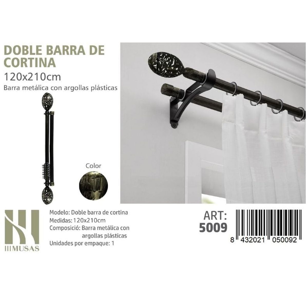 GENERICO - BARRA DOBLE  DE CORTINA COLOR ORO VIEJO MEDIDAS 120-210 CM MOD 5009