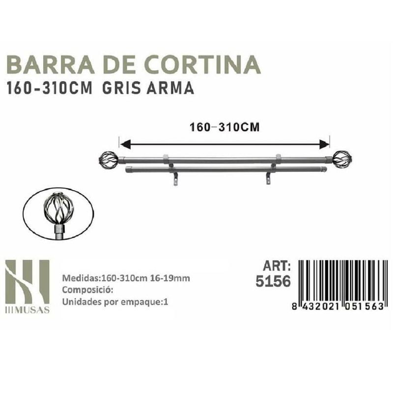 GENERICO - BARRA DOBLE  DE CORTINA GRIS ARMA MEDIDAS 160-310 CM MOD 5156