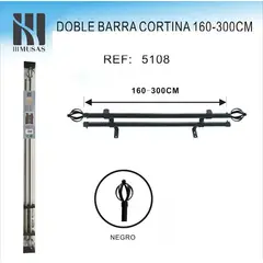 GENERICO - BARRA DOBLE DE CORTINA NEGRO MEDIDAS 160-300 CM MOD 5108