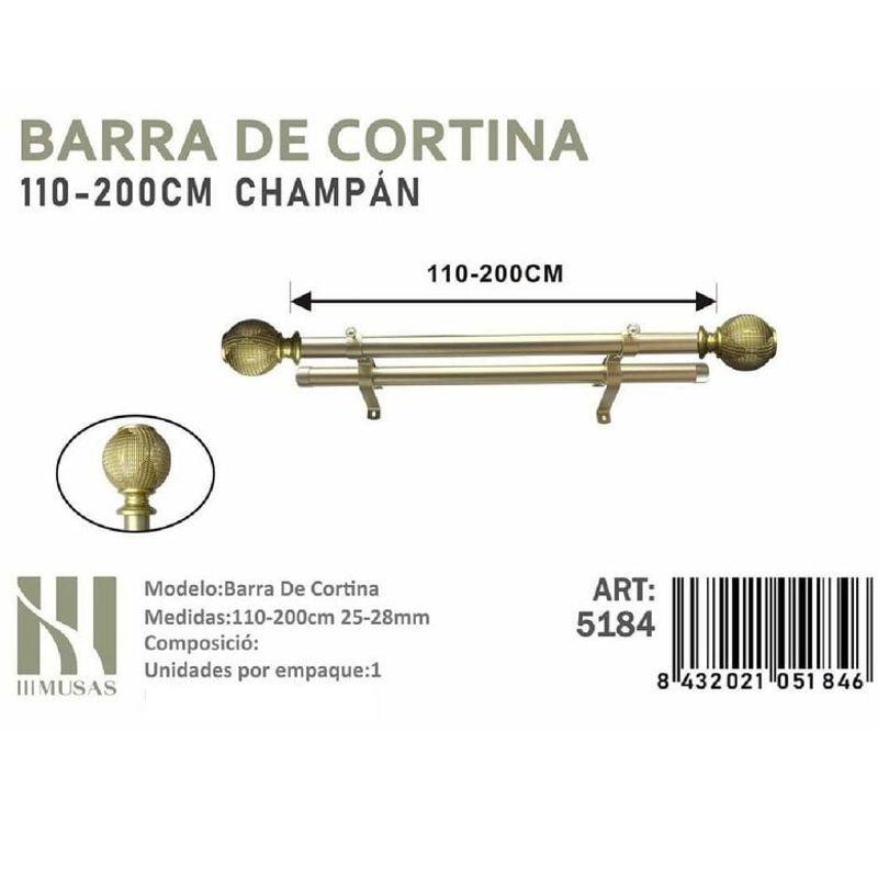 GENERICO - BARRA DOBLE  DE CORTINA CHAMPAN MEDIDAS 110-200 CM MOD 5184