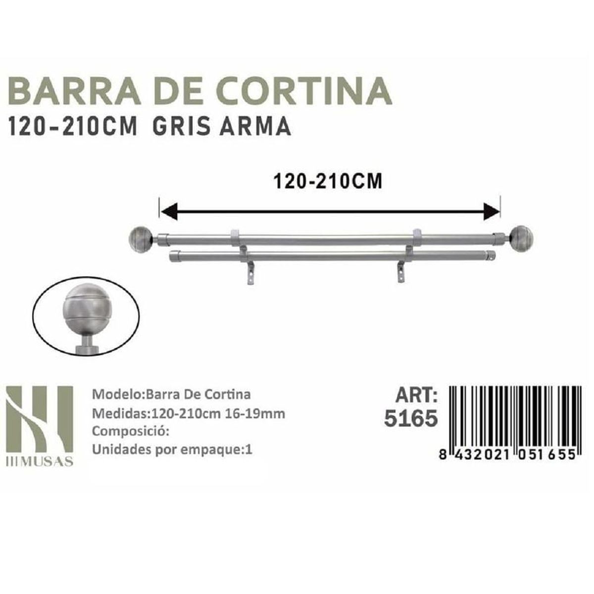 GENERICO - BARRA DOBLE  DE CORTINA GRIS ARMA MEDIDAS 120-210 CM MOD 5165
