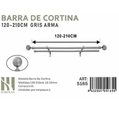 GENERICO - BARRA DOBLE DE CORTINA GRIS ARMA MEDIDAS 120-210 CM MOD 5165