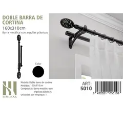 GENERICO - BARRA DOBLE DE CORTINA NEGRO MEDIDAS 160-310 CM MOD 5010