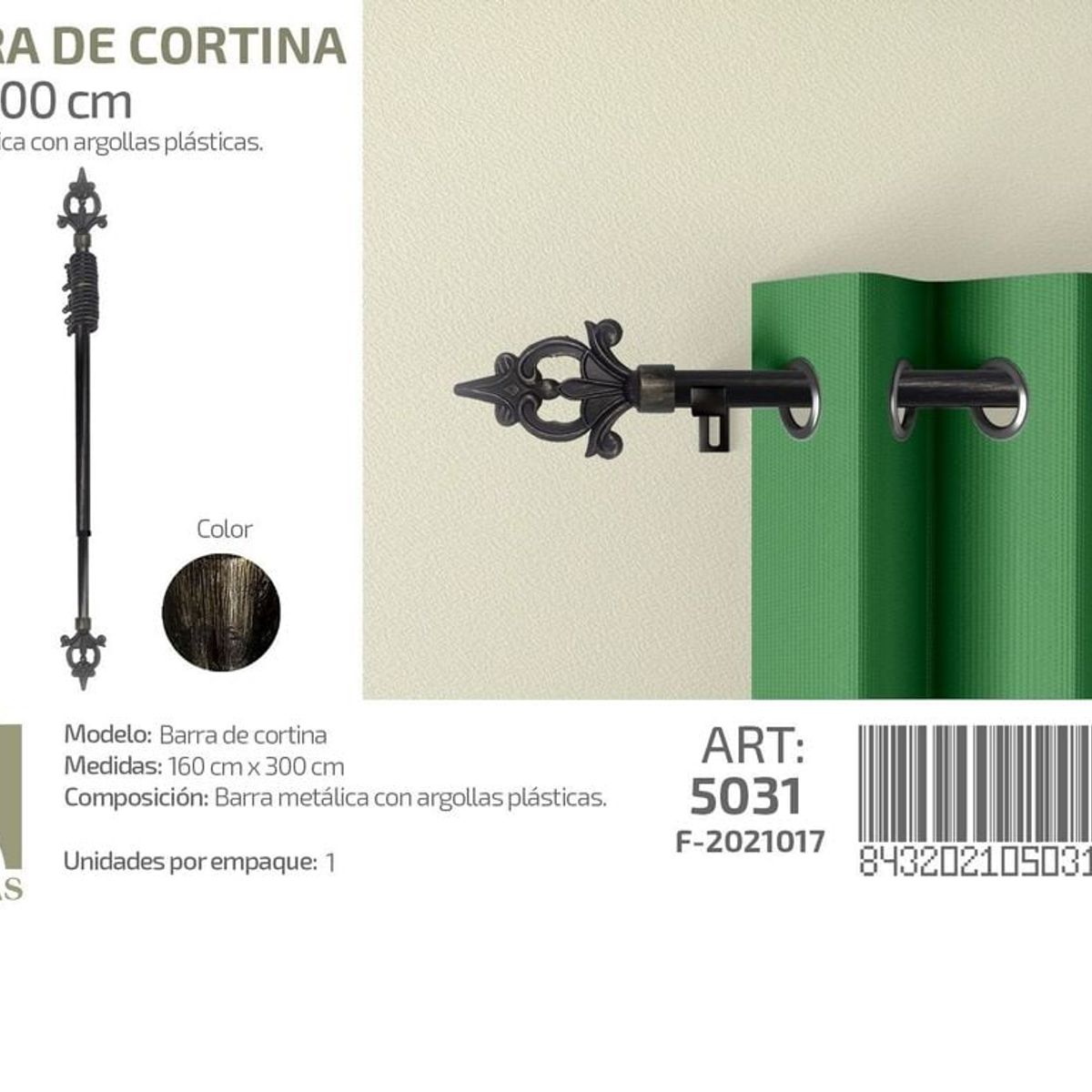 GENERICO - BARRA DE CORTINA METALICA NEGRO MEDIDAS 160-300 MOD 5031