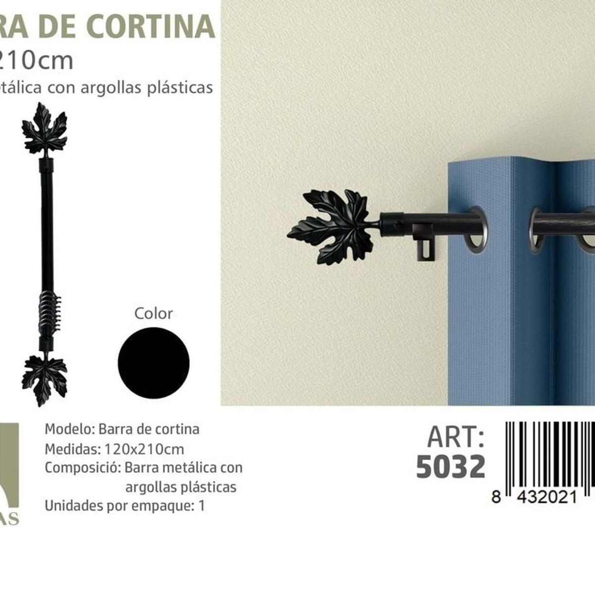 GENERICO - BARRA DE CORTINA METALICA NEGRO MEDIDAS 120-210 MOD 5032