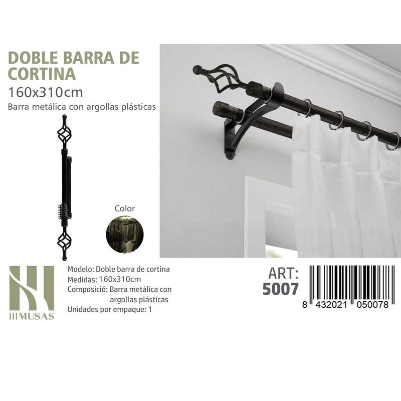 GENERICO - BARRA DOBLE  DE CORTINA COLOR ORO VIEJO MEDIDAS 160-310 CM MOD 5007