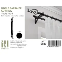 GENERICO - BARRA DOBLE DE CORTINA NEGRO MEDIDAS 160-310 CM MOD 5002