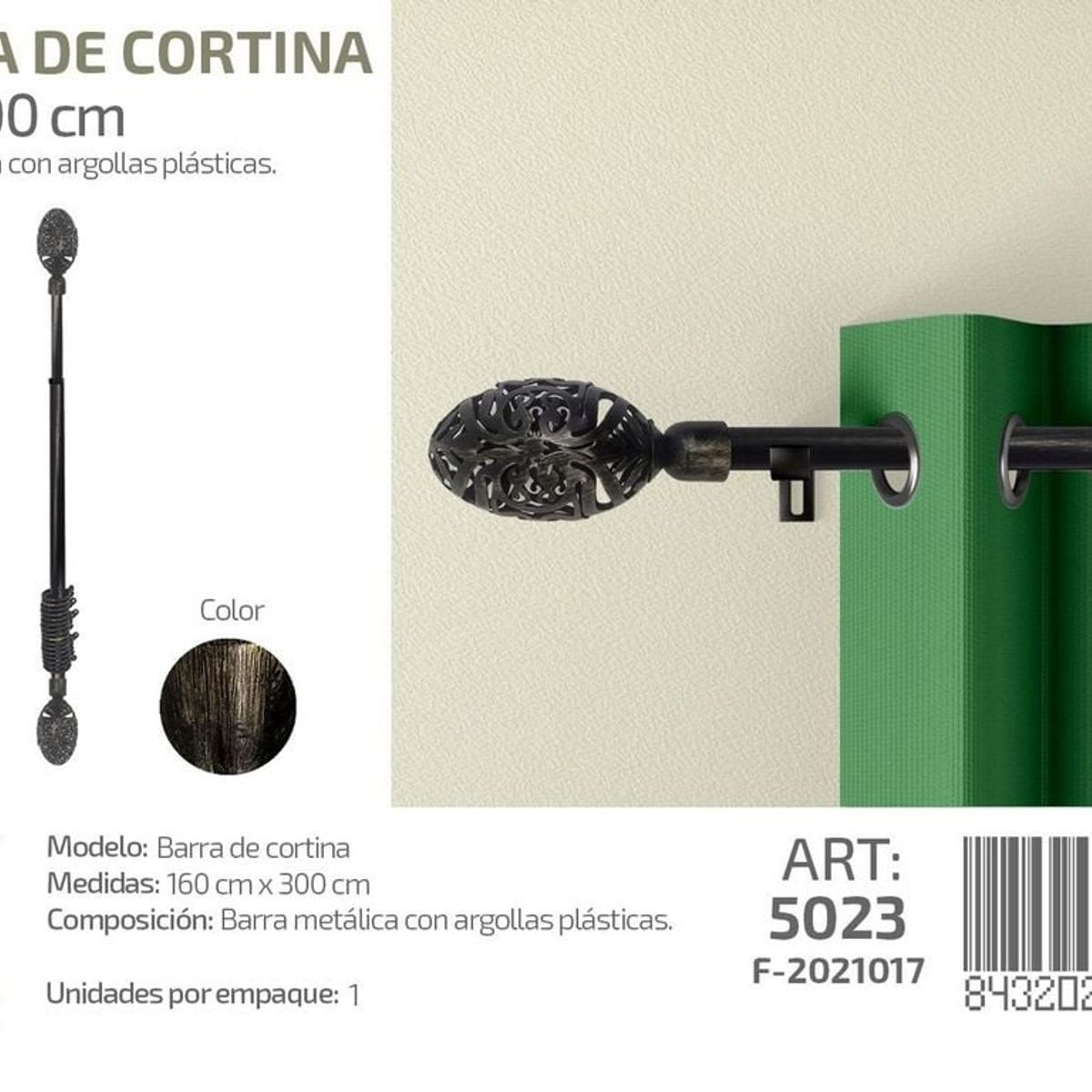 GENERICO - BARRA DE CORTINA METALICA NEGRO DEGRADADO MEDIDAS 160-300 MOD 5023