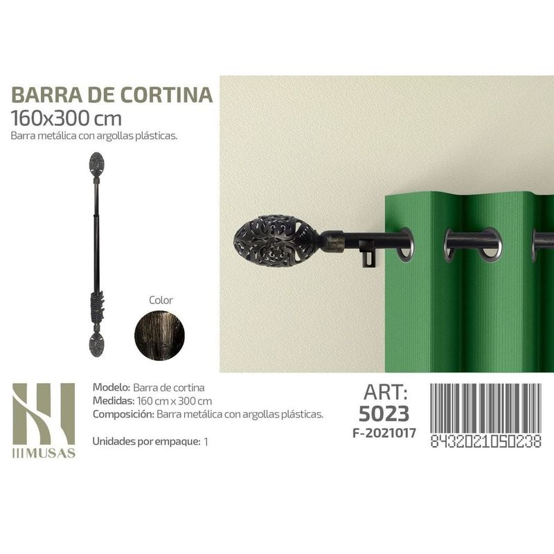 GENERICO - BARRA DE CORTINA METALICA NEGRO DEGRADADO MEDIDAS 160-300 MOD 5023