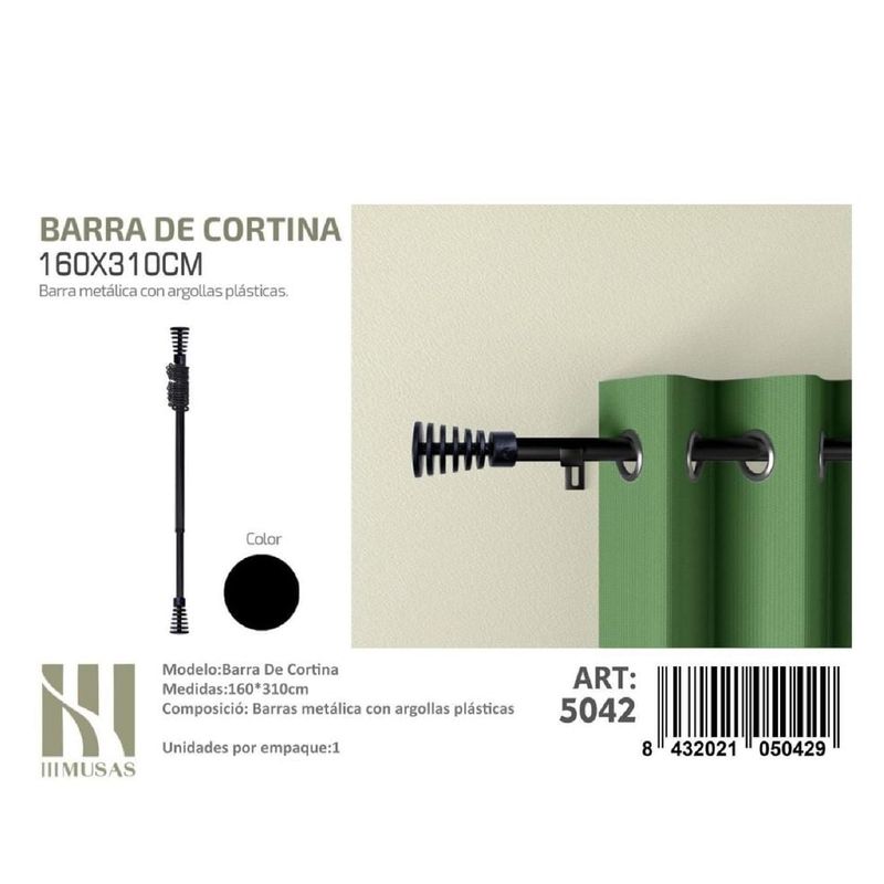 GENERICO - BARRA DE CORTINA METALICA NEGRO MEDIDAS 160-310 MOD 5042