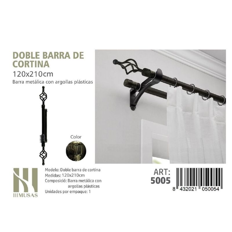 GENERICO - BARRA DOBLE  DE CORTINA COLOR ORO VIEJO MEDIDAS 120-210 CM MOD 5005