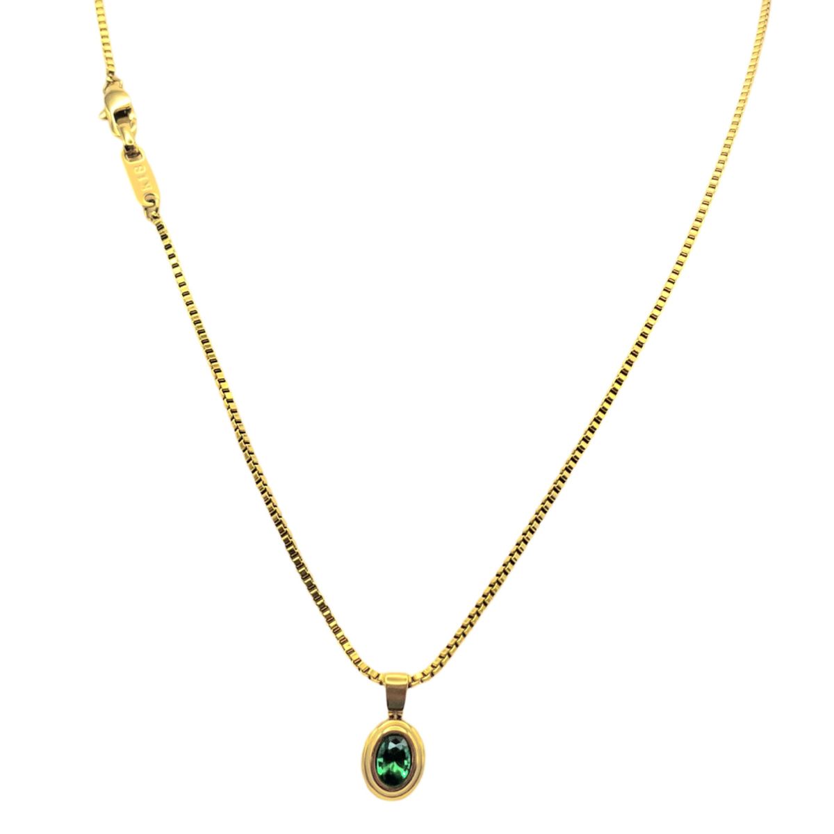 GENERICO - Cadena de Oro 18K Laminado Tejido Veneciano Colgante Esmeralda