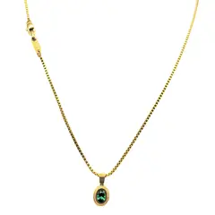 GENERICO - Cadena de Oro 18K Laminado Tejido Veneciano Colgante Esmeralda