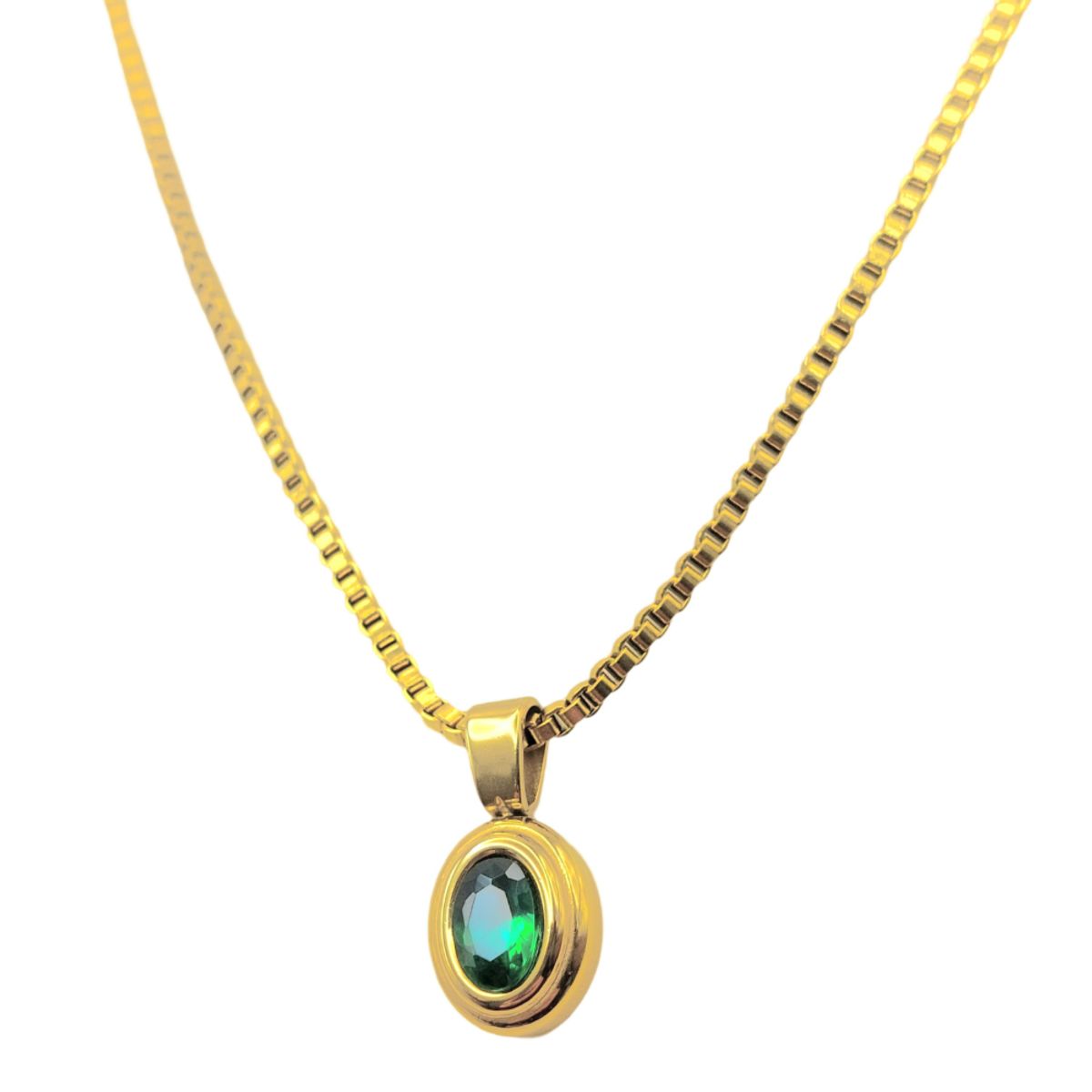GENERICO - Cadena de Oro 18K Laminado Tejido Veneciano Colgante Esmeralda