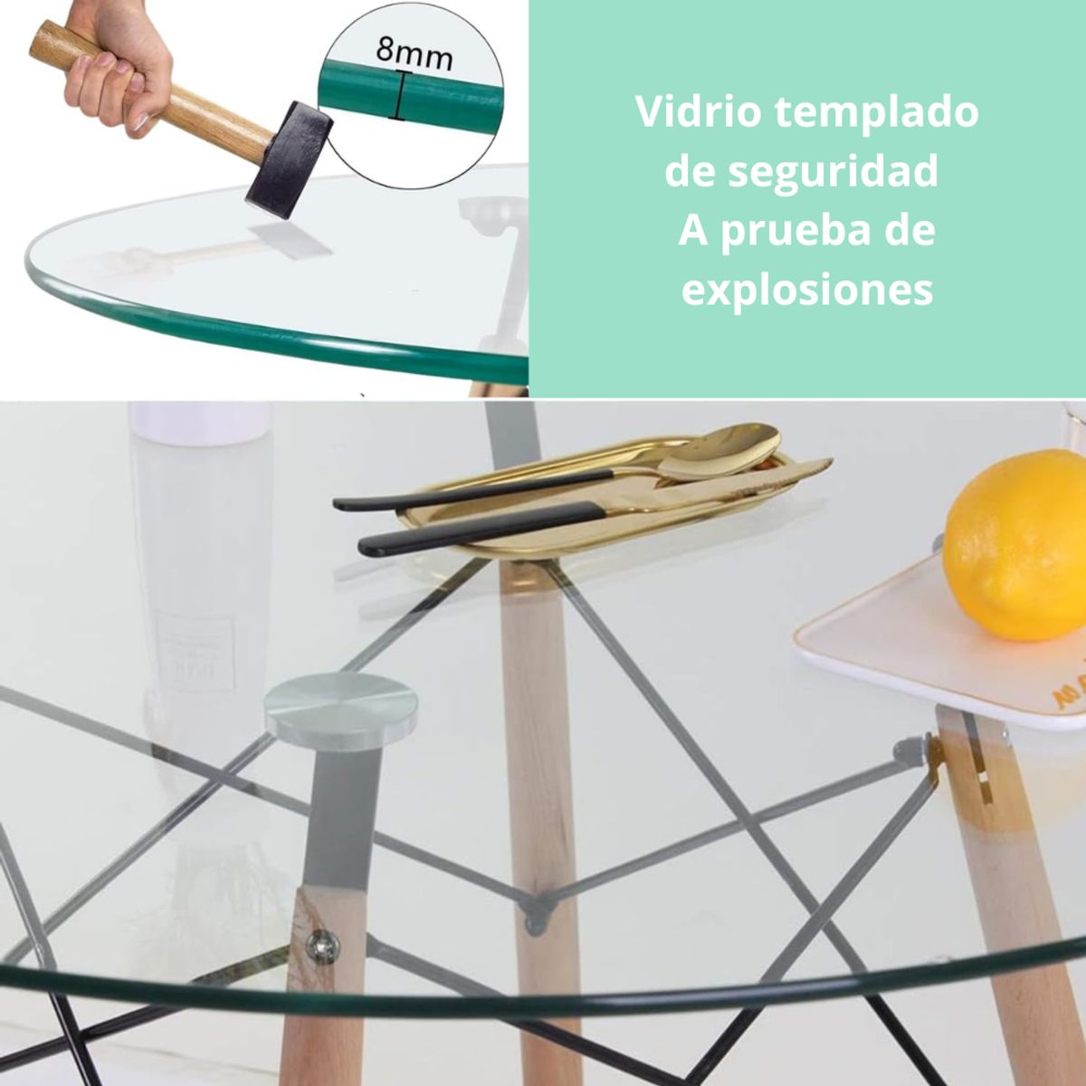 GENERICO - Mesa de Comedor Eames Vidrio 100 Cm - Para 4 a 5 personas Bodegatfc