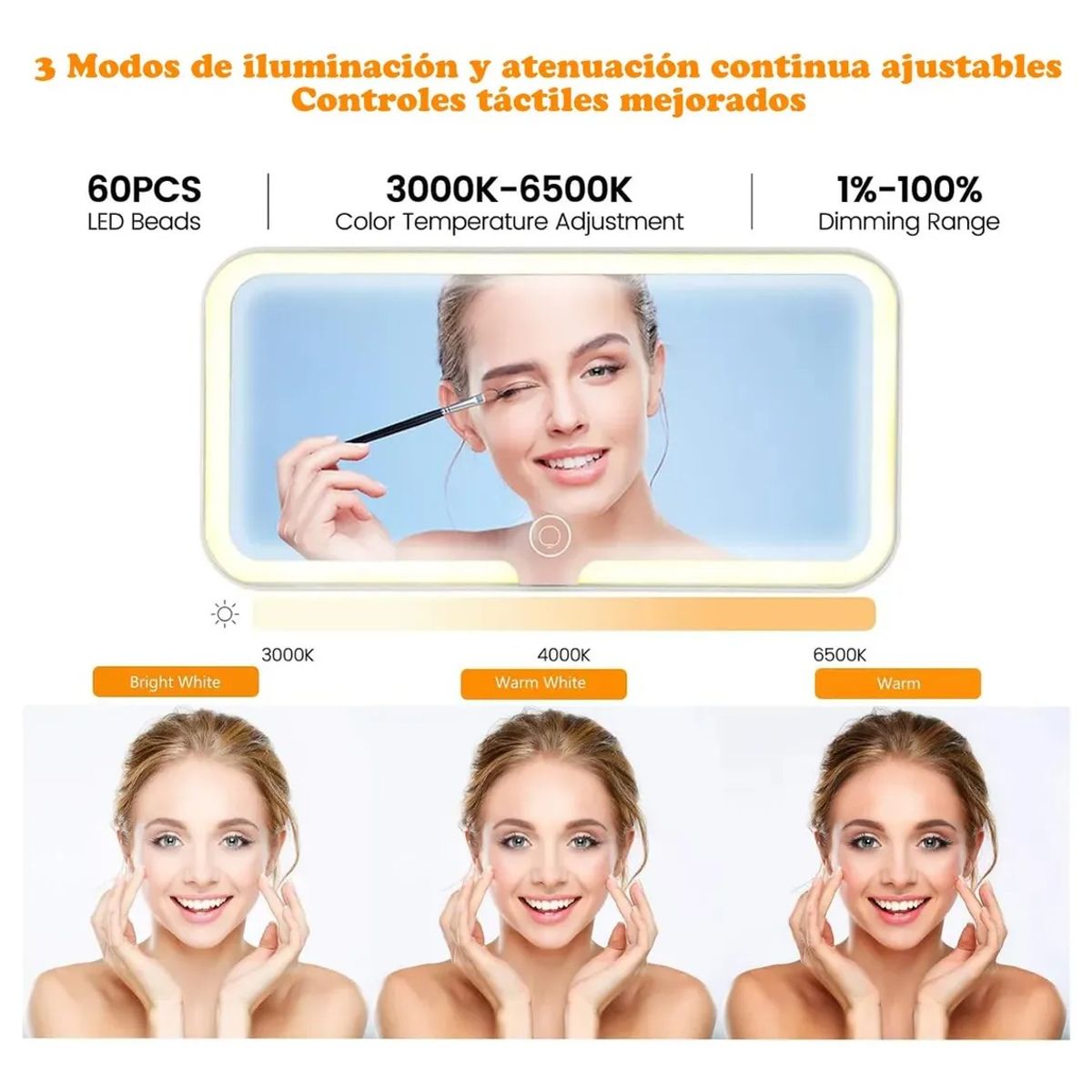 EVERSO - Espejo De Maquillaje De Visera De Auto Con 3 Modos Luz Led