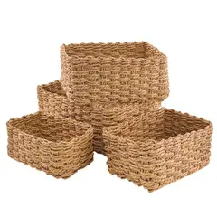 GENERICO - Juego De 4 Cestas De Almacenamiento De Paja De Natural