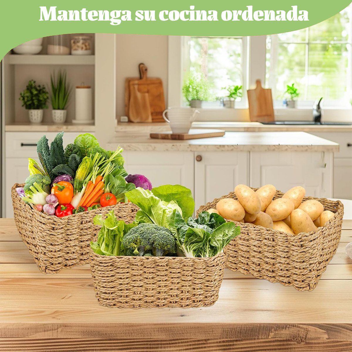 GENERICO - Juego De 4 Cestas De Almacenamiento De Paja De Natural