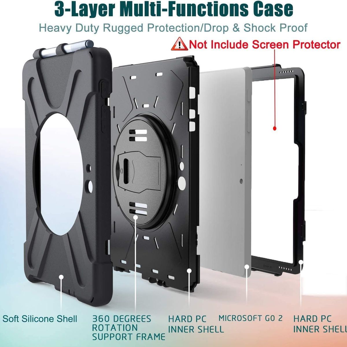 GENERICO - Funda para Microsoft Surface Go 10,5 con Soporte Giratorio y Correa