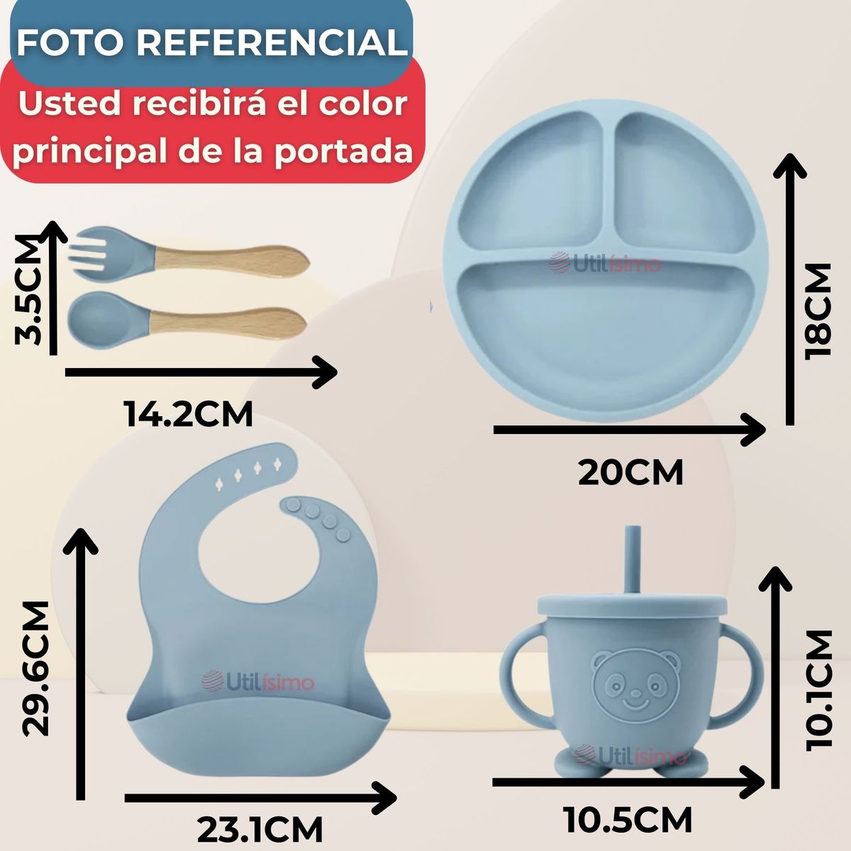 UTILISIMO - Set De Alimentación Bebé Silicona 5 Piezas Gris