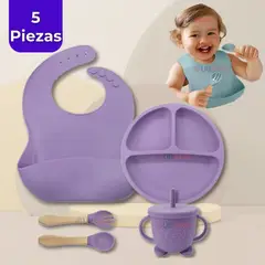 UTILISIMO - Set De Alimentación Bebé Silicona 5 Piezas Lila