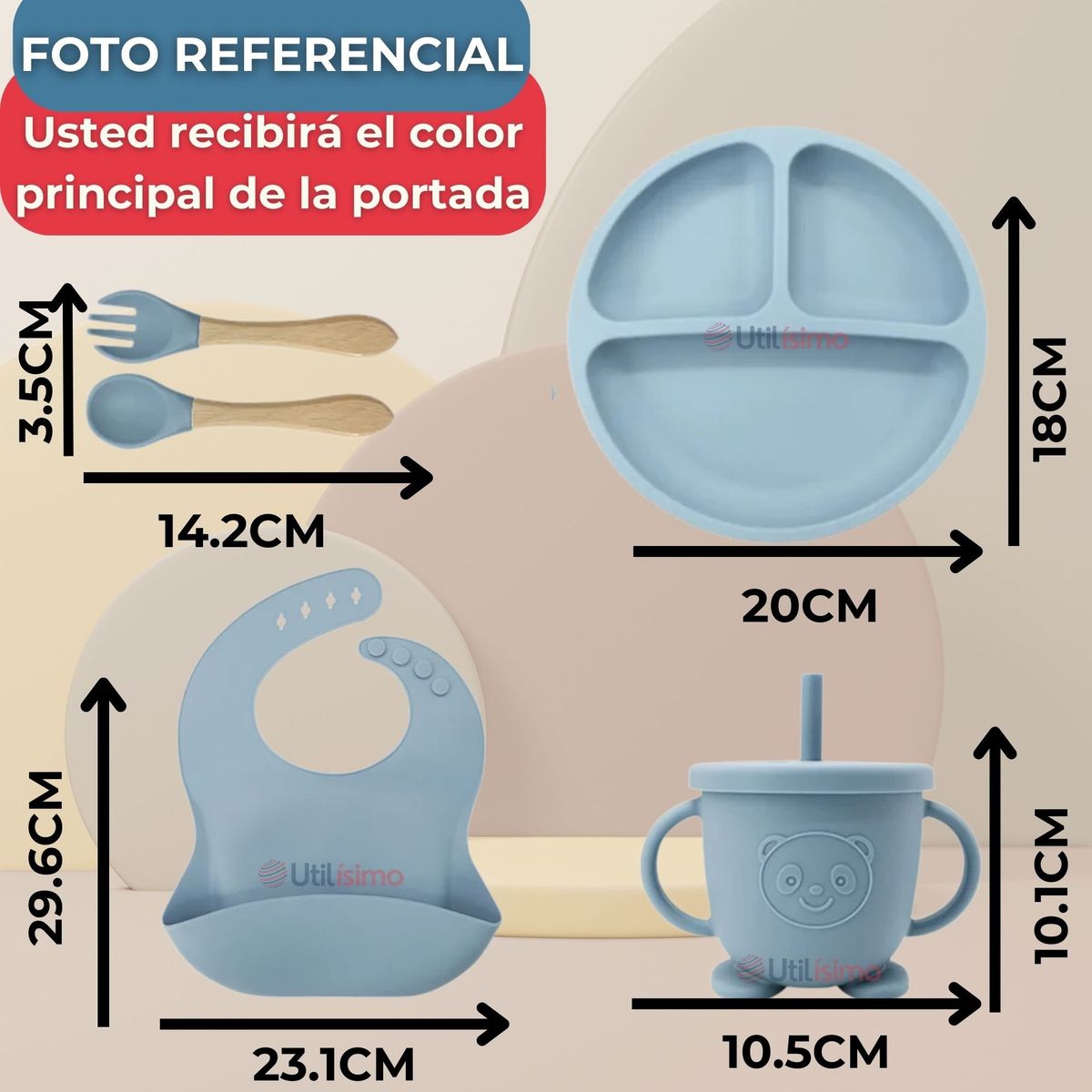 UTILISIMO - Set De Alimentación Bebé Silicona 5 Piezas Rosa Oscuro