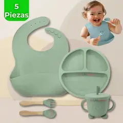 UTILISIMO - Set De Alimentación Bebé Silicona 5 Piezas Verde