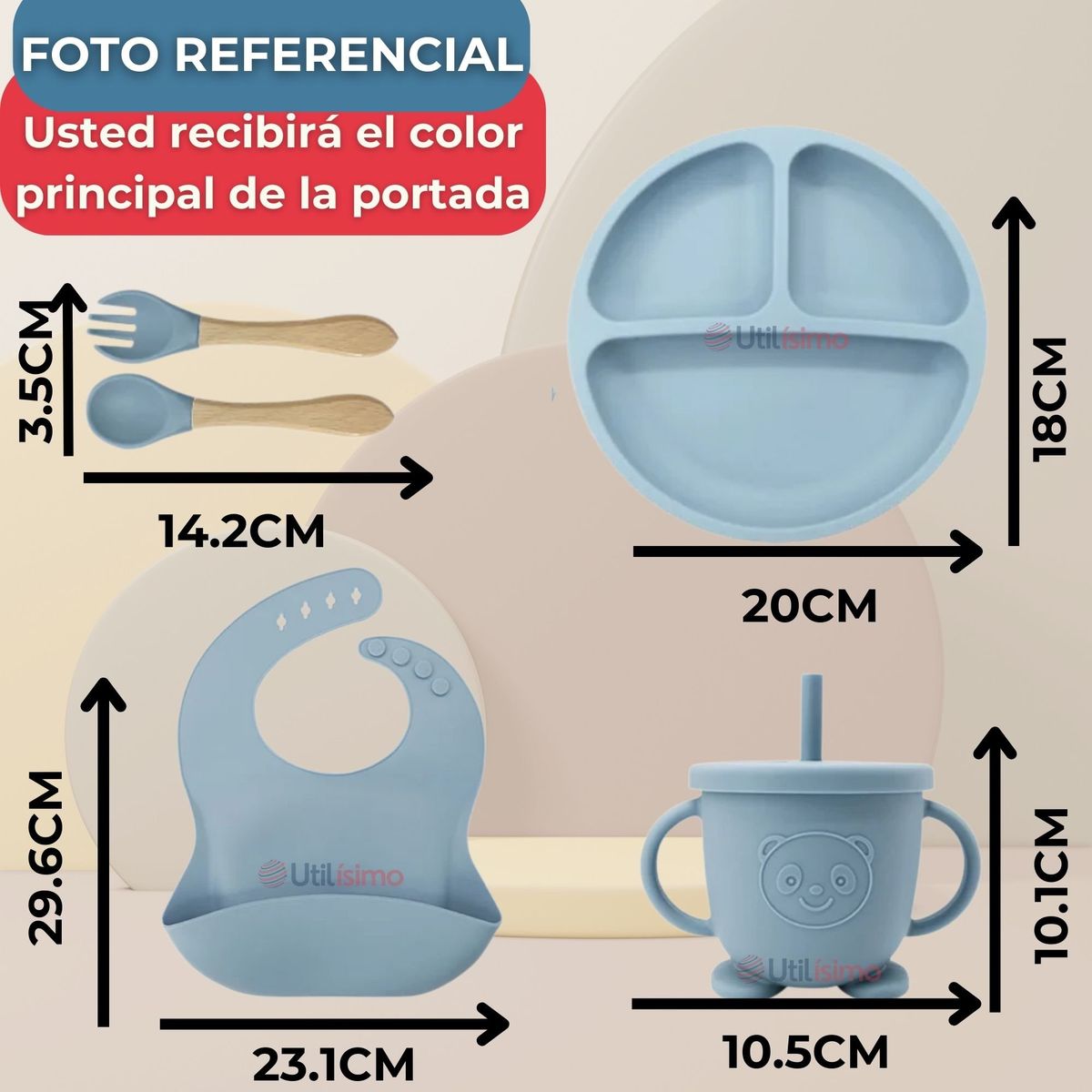 UTILISIMO - Set De Alimentación Bebé Silicona 5 Piezas Verde
