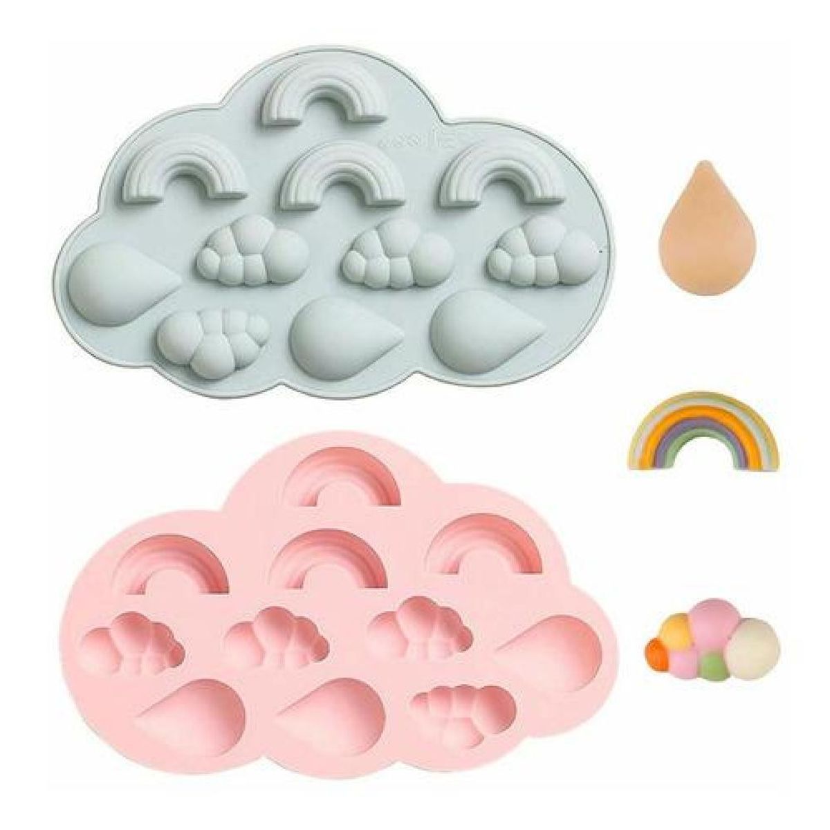 GENERICO - Molde De Silicona Arcoiris Nube Gota  Kawaii - Verde.