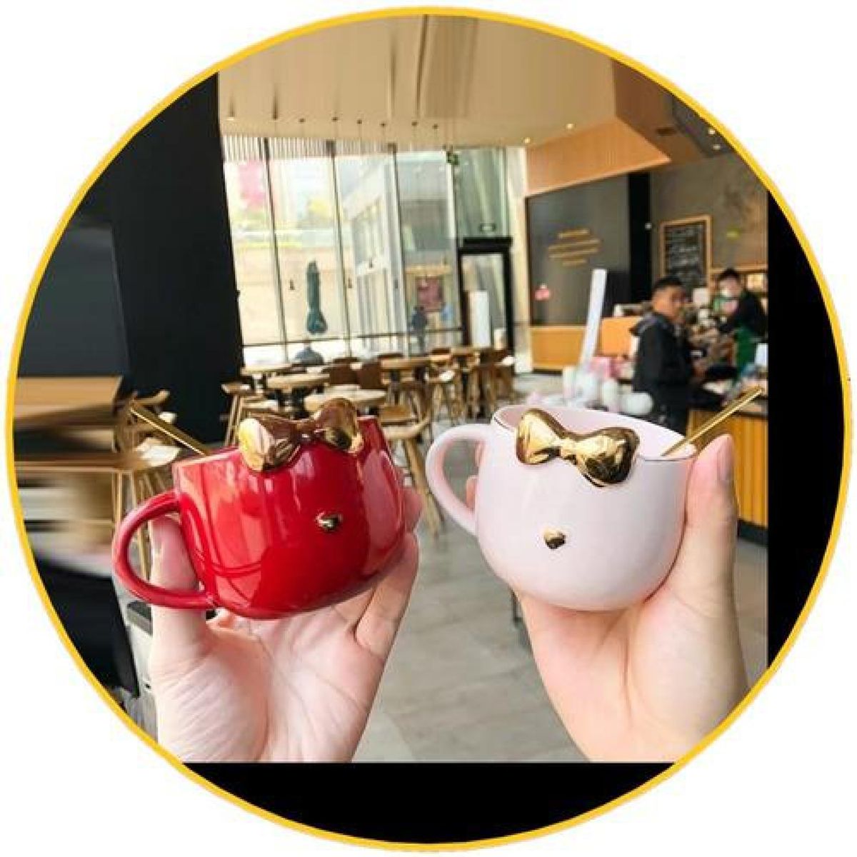 GENERICO - Set De Taza + Plato + Cuchara Gatita Diva Kawaii So Cute - Negro