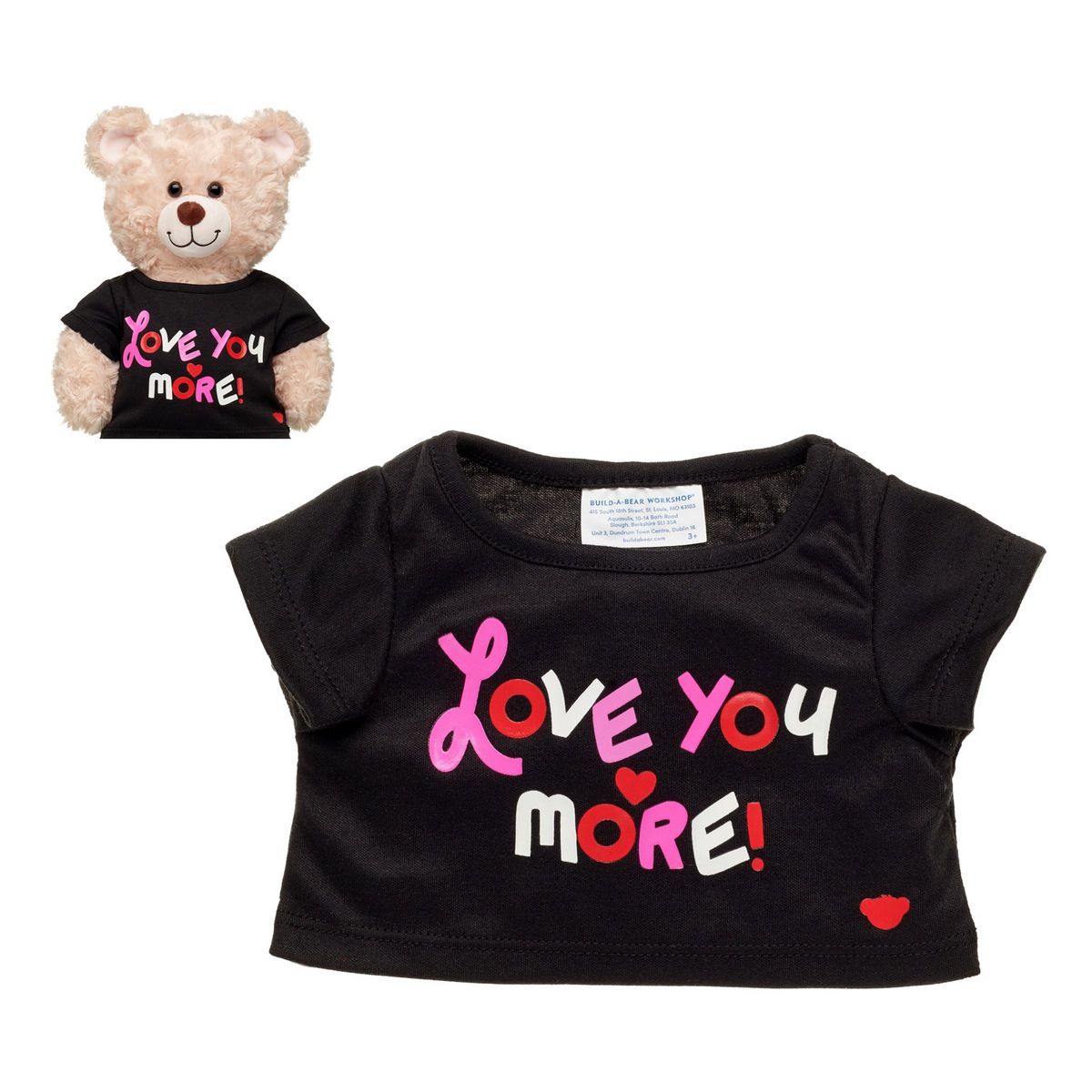 BUILD A BEAR - Polera Build a Bear negra mensaje Te amo más