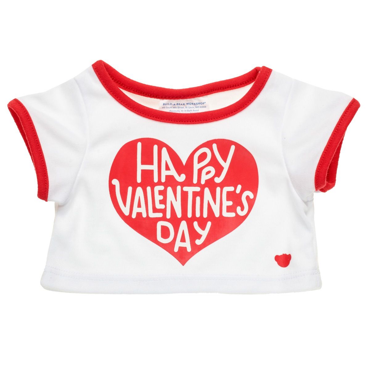 BUILD A BEAR - Camiseta Build a Bear corazón San Valentín roja y blanca
