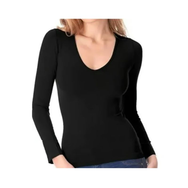 OEM - Polera Mujer Cuello Redondo Camiseta Primera Capa Negro ML