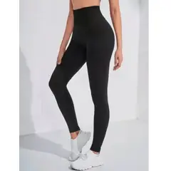 OEM - CALZA SIN COSTURA TIRO ALTO CON POLAR - NEGRO - Negro Talla única