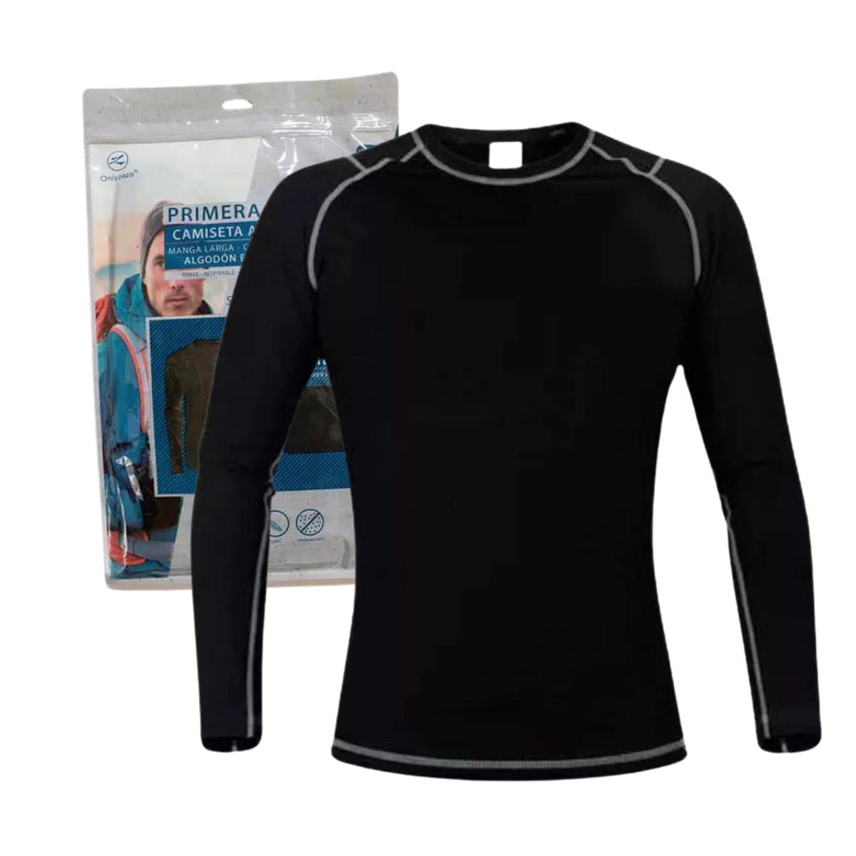 GARSIL - Camiseta Primera Capa Hombre Termica Algodon Negro Entrenamiento