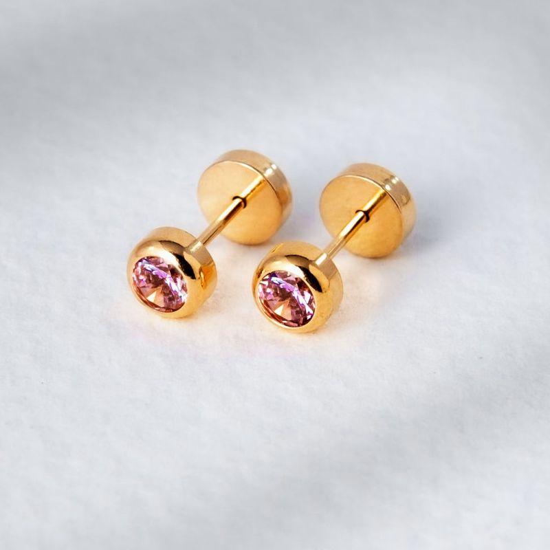 JOYAS PATRICIO LILLO - Aro BOTON ROSA de oro abridores 18k