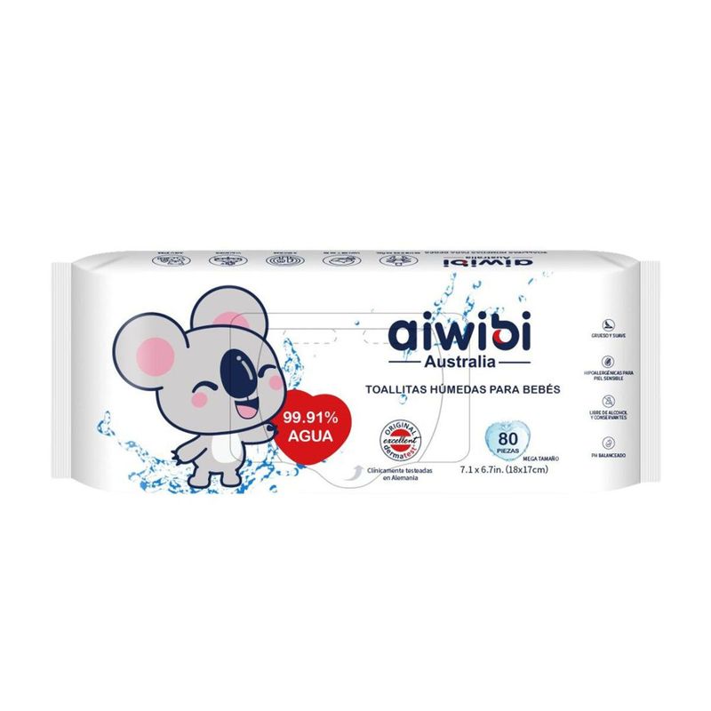 GENERICO - Toallas Húmedas Aiwibi Agua Pack 3x80 Unidades